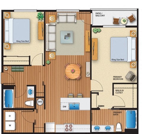 A detailed layout of a house floor plan with labeled rooms and furniture.